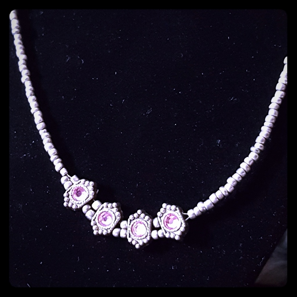 Silver beaded necklace with pick accents